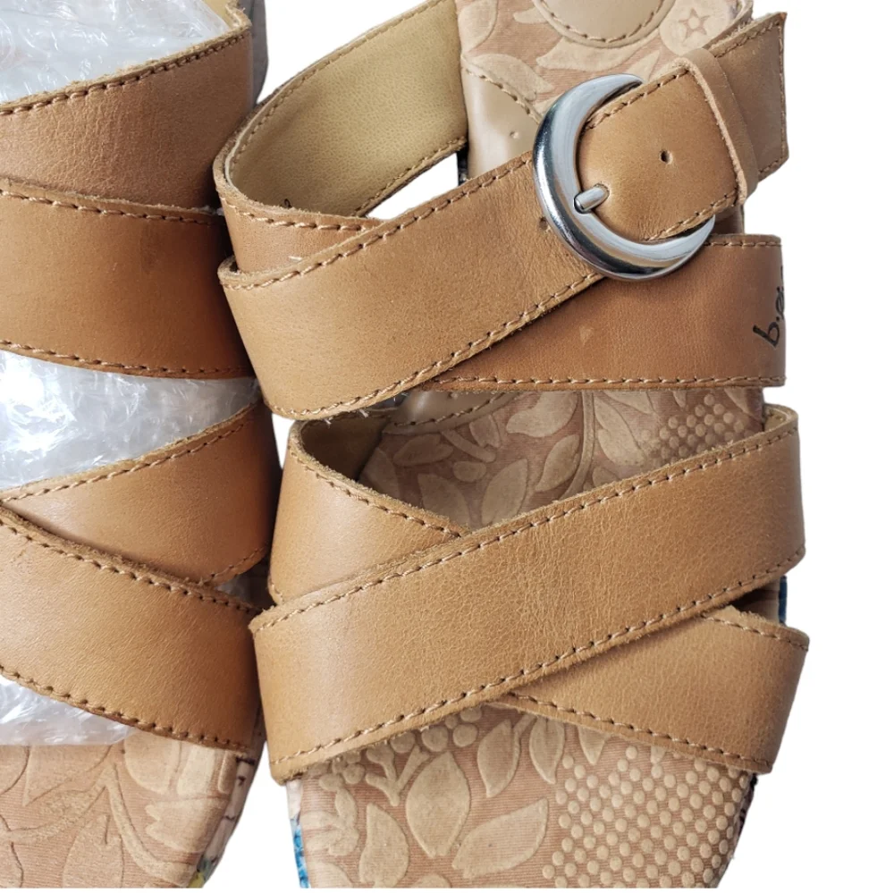 Cottagecore Sandals 7 Cush Painted Floral Strappy Wedge Mule BOC BORN Concepts